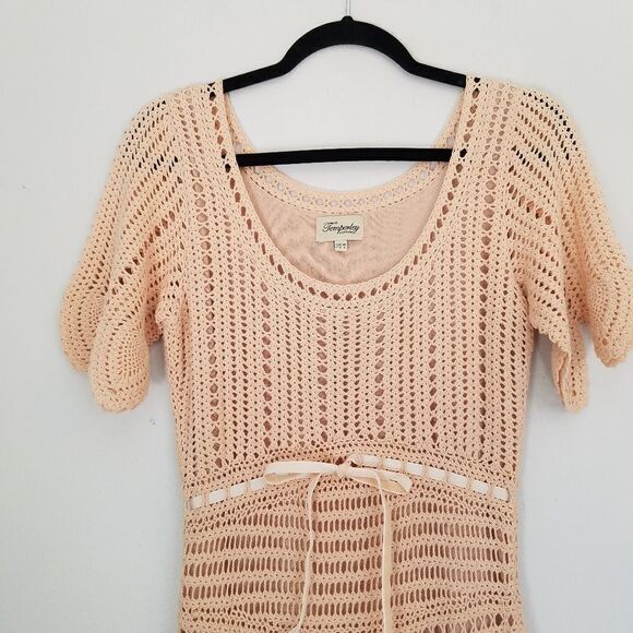 Temperley London Blush Peach Linen Cotton Blend Boho Cottagecore Crochet Dress 6 - Picture 4 of 15